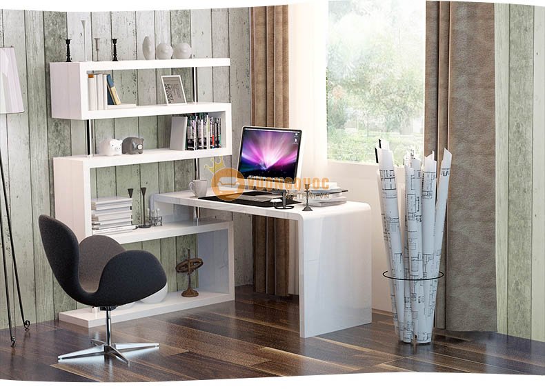 Bàn làm việc kết hợp giá sách 4 tầng độc đáo